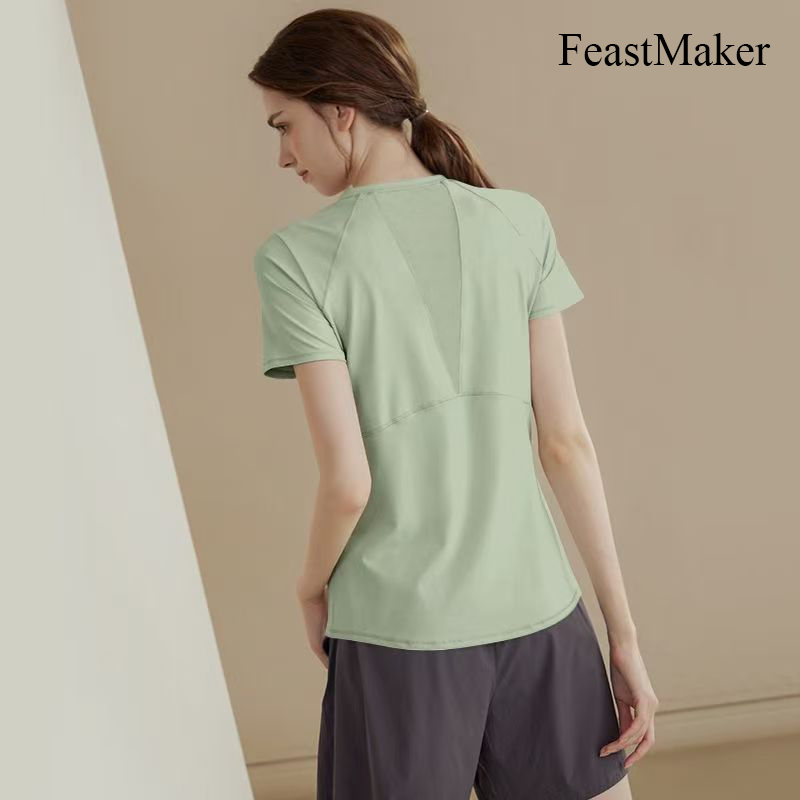FeastMaker Women Clothing Women's Compression Shirt Running Athletic T-Shirts Workout Tops Size L - Image 2