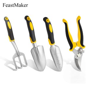FeastMaker Gardening Tools Set 4-Piece,Heavy Duty Aluminum Gardening Tools,Rust-Proof Gardening Hand Tools
