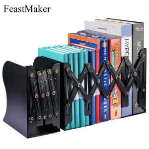 FeastMaker Office Products Metal Book Ends for Heavy Book, 2 Dividers, Nonslip Book Stander for Desk, Shelf, Office