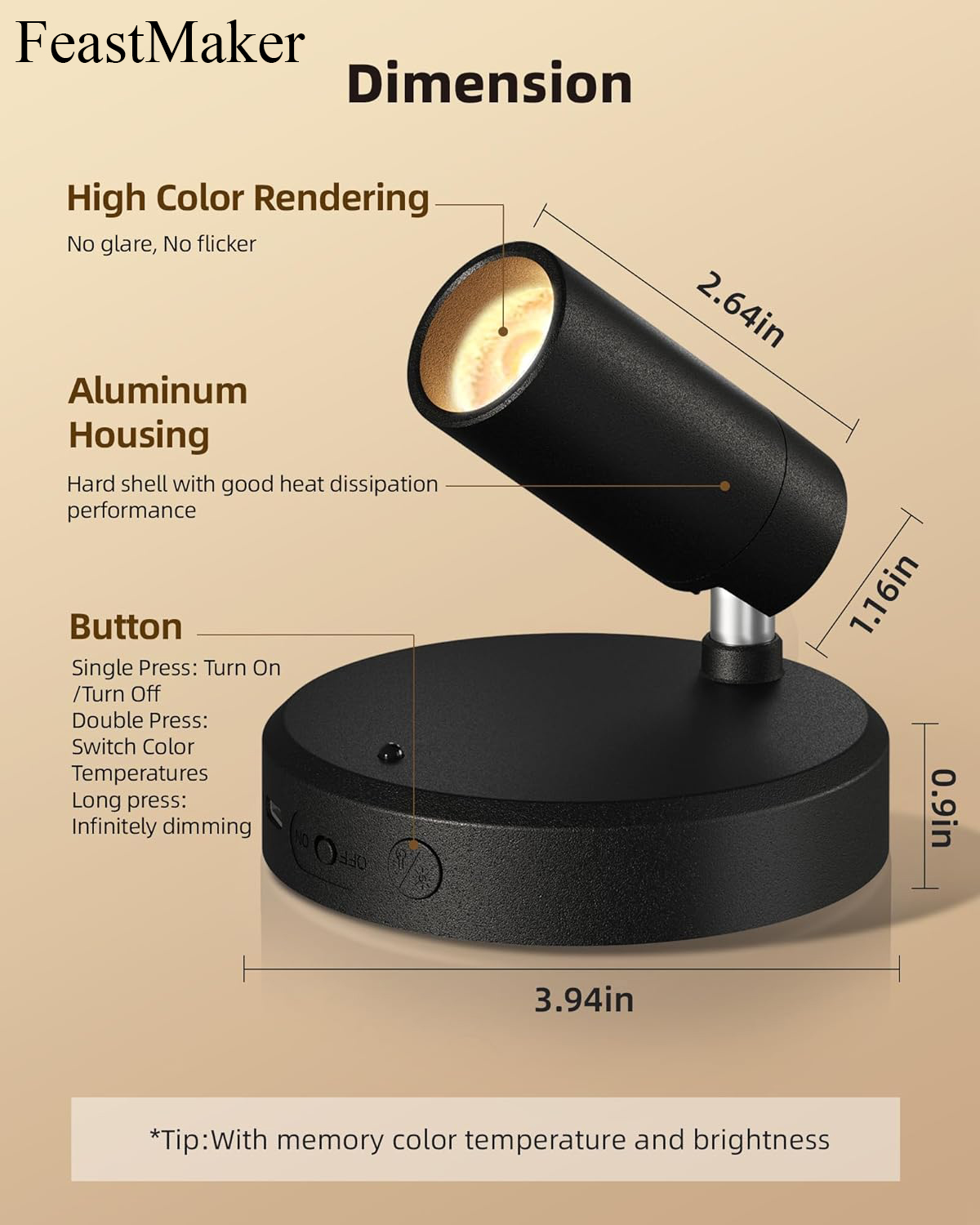 FeastMaker Lighting Apparatus Spotlights Indoor with Remote, 5500mAh Rechargeable Picture Lights, Wireless LED Uplighting with Timer&Dimmable - Image 6