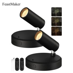 FeastMaker Lighting Apparatus Spotlights Indoor with Remote, 5500mAh Rechargeable Picture Lights, Wireless LED Uplighting with Timer&Dimmable