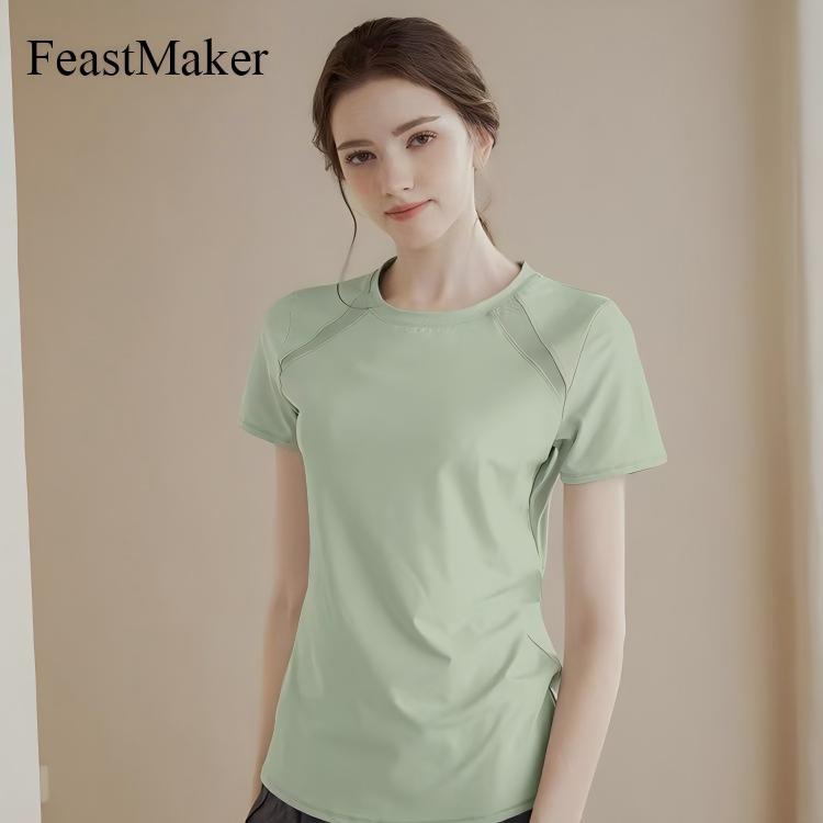 FeastMaker Women Clothing Women's Compression Shirt Running Athletic T-Shirts Workout Tops Size L